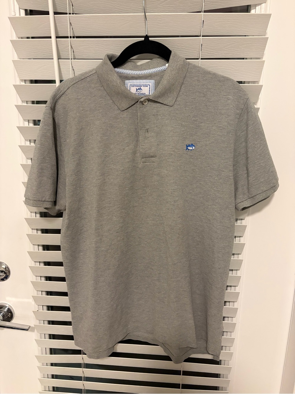 Southern Tide Grey Polo with Blue Fish Logo